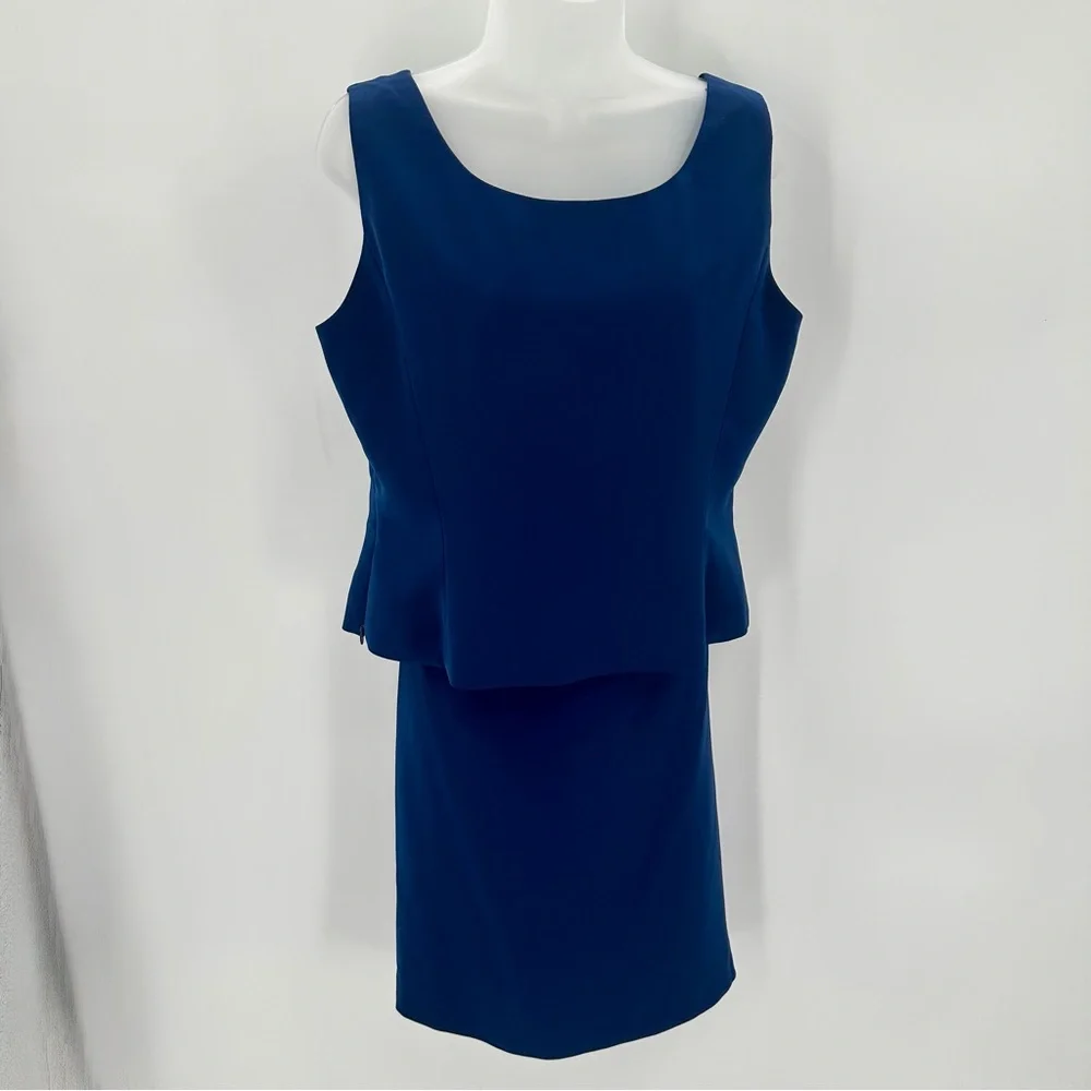 Le Suit 2 Pc Skirt Suit Sleeveless Top Knee Length Womens 10 Blue Corpcore READ
